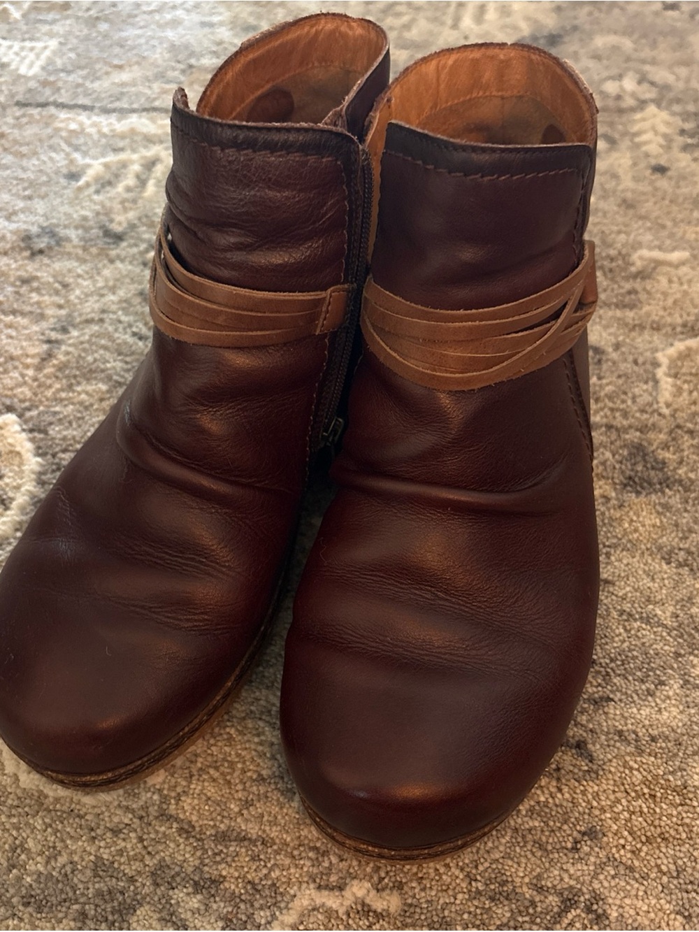 Pikolinos Ordino Women's Leather Ankle Boots in Dark Brown with Tan Strap
